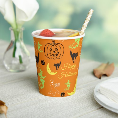 Happy Halloween Pattern Orange Paper Cups