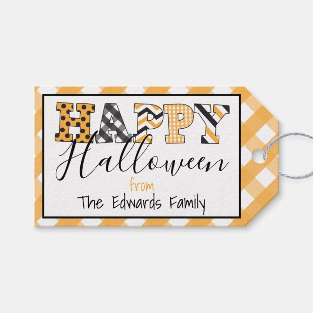 Happy Halloween Pattern Personalized Gift Tags (Front (Horizontal))