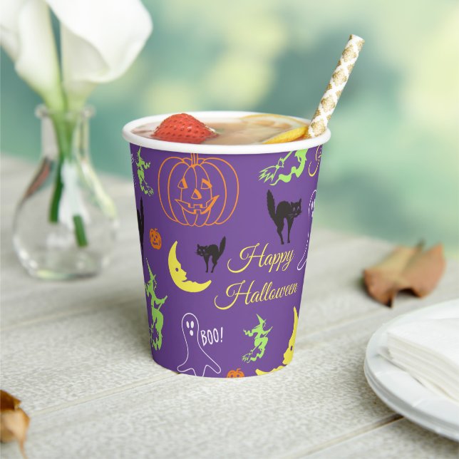 Happy Halloween Pattern Purple Paper Cups (Insitu)