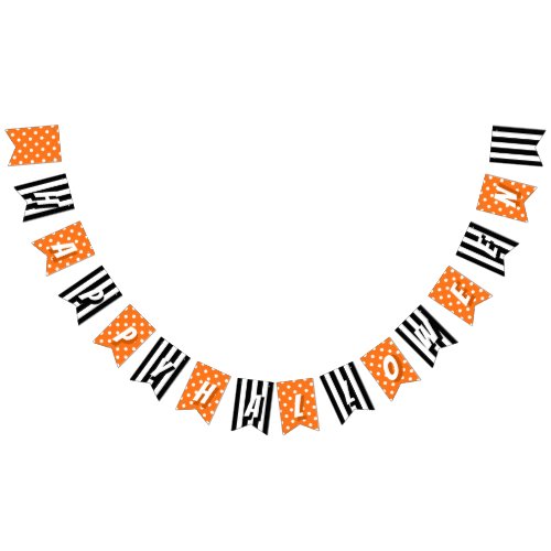 Happy Halloween Patterned Black and Orange Bunting Flags