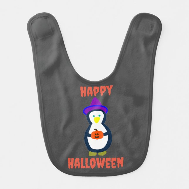 Happy Halloween Penguin  Baby Bib (Front)