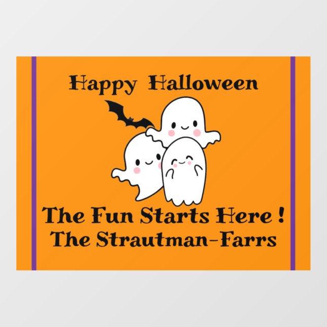 Happy Halloween PERSONALIZE Cute Ghost Bat Orange  Window Cling (Sheet)