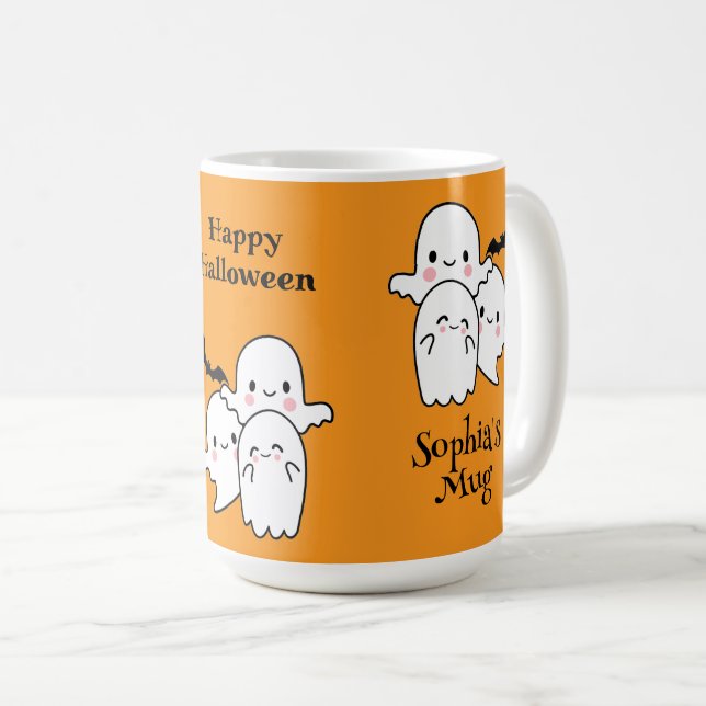 Happy Halloween Personalize NAME Ghosts Bat Coffee Mug (Front Right)