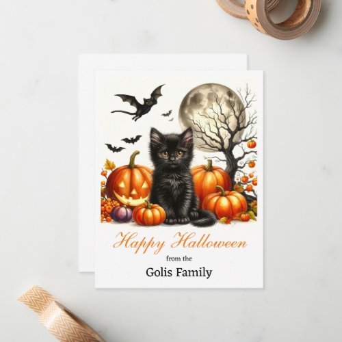 Happy Halloween Personalized Cat Pumpkin  Note Card