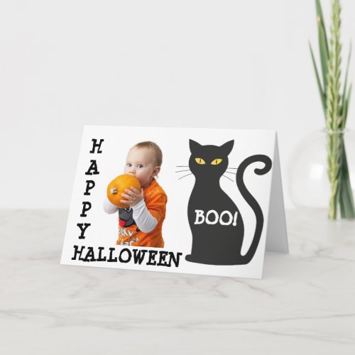 Happy Halloween Personalized Photo Black Cat Card