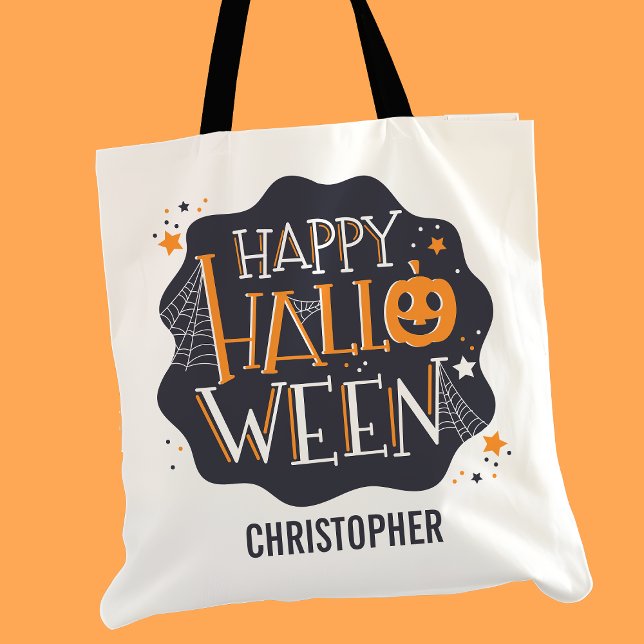 Happy Halloween Personalized Trick Or Treat Candy Tote Bag (Creator Uploaded)