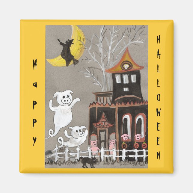 Happy Halloween Pig Ghosts Magnet (Front)