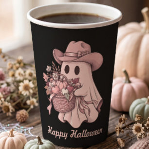Happy Halloween Pink Cowgirl Ghost Paper Cups
