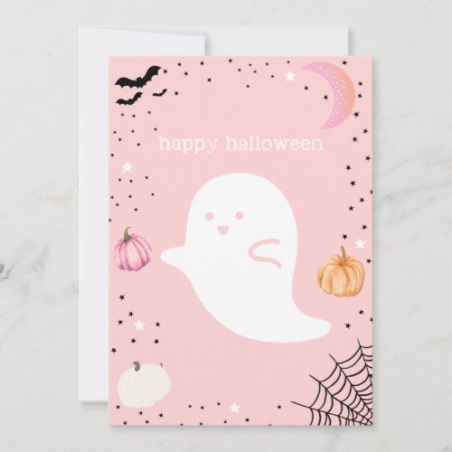 Happy Halloween Pink Cute Ghost Card