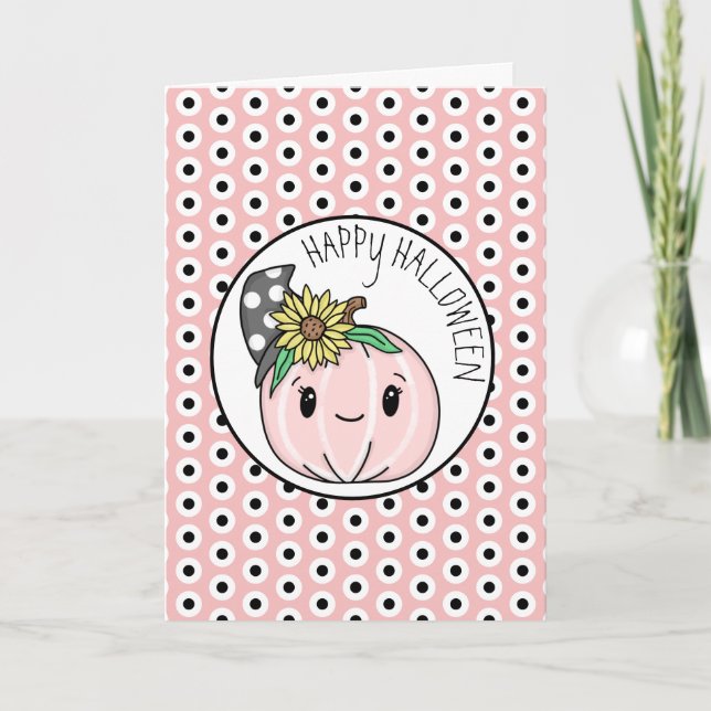 Happy Halloween | Pink Pumpkin and Polka Dots   Card (Front)