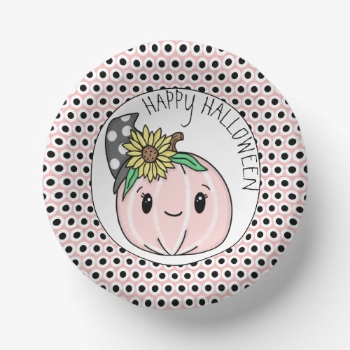 Happy Halloween  Pink Pumpkin and Polka Dots    Paper Bowls