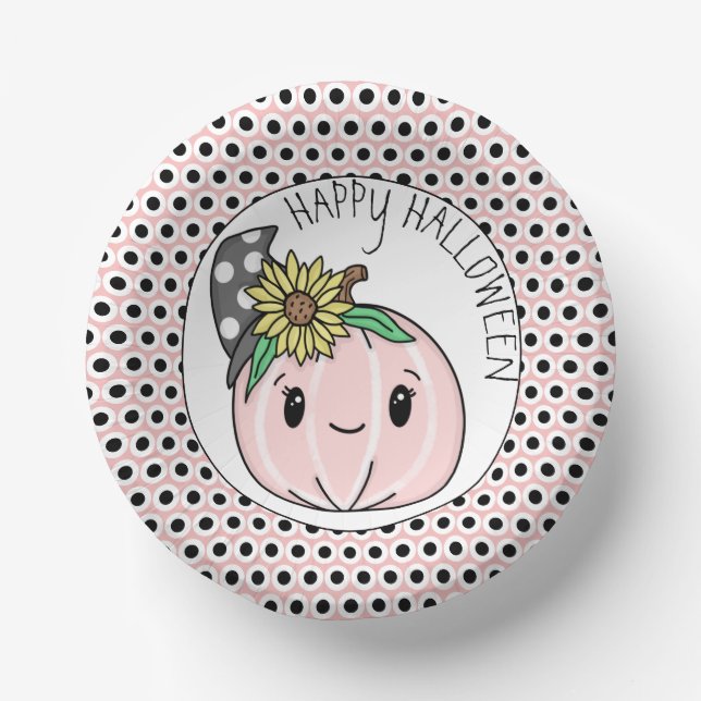 Happy Halloween | Pink Pumpkin and Polka Dots    Paper Bowls (Front)