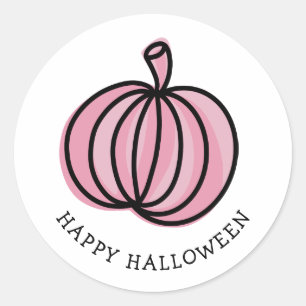Happy Halloween Pink Pumpkin Classic Round Sticker