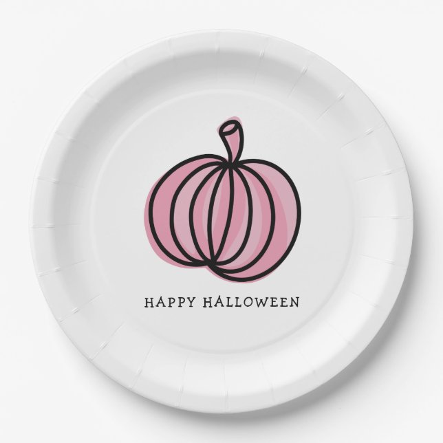 Happy Halloween Pink Pumpkin Paper Plates (Front)
