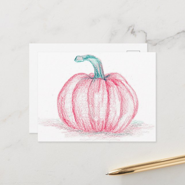 Happy Halloween Pink Pumpkin Pinkoween Postcard (Front/Back In Situ)