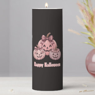 Happy Halloween Pinkoween Vintage Pumpkin Trio Pillar Candle