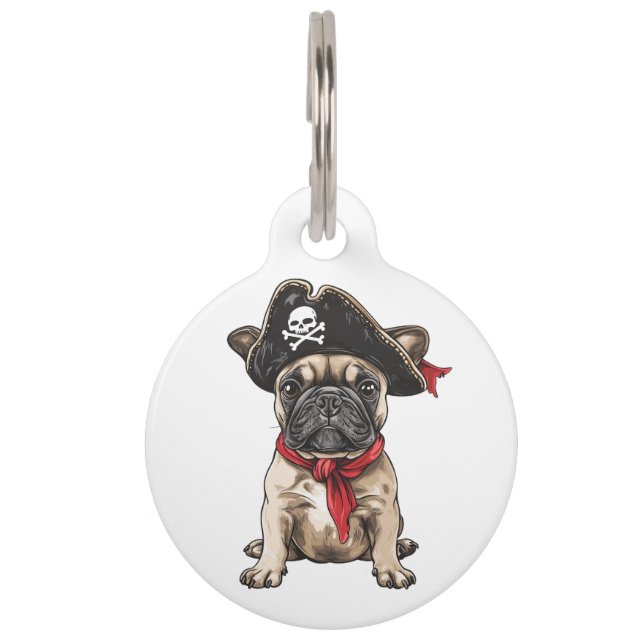 Happy Halloween Pirate French Bulldog Pet ID Tag (Front)