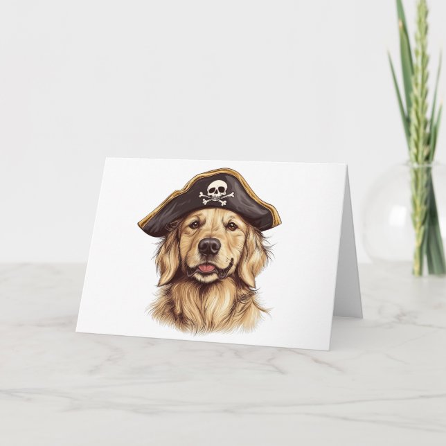Happy Halloween Pirate Golden Retriever Dog Skull Card (Front)
