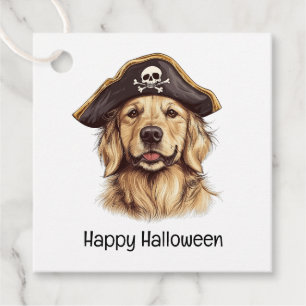 Happy Halloween Pirate Golden Retriever Dog Skull Favor Tags