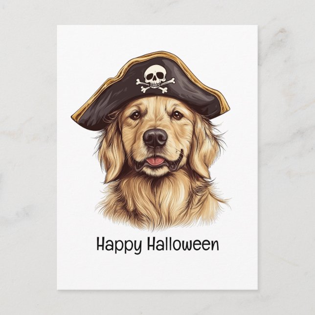 Happy Halloween Pirate Golden Retriever Dog Skull Postcard (Front)