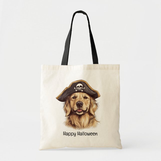 Happy Halloween Pirate Golden Retriever Dog Skull Tote Bag (Front)