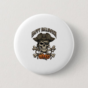 Happy Halloween Pirate Skull Crossbones Pumpkins_1 Button