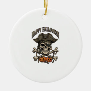 Happy Halloween Pirate Skull Crossbones Pumpkins_1 Ceramic Ornament