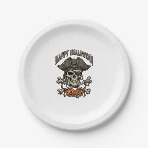 Happy Halloween Pirate Skull Crossbones Pumpkins_1 Paper Plates