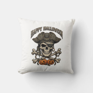 Happy Halloween Pirate Skull Crossbones Pumpkins_1 Throw Pillow