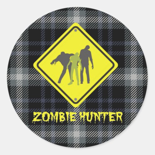 Happy Halloween Plaid Zombie Hunter Boys Party Classic Round Sticker