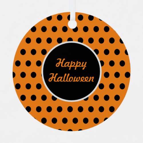 Happy Halloween Polka Dot Metal Ornament Orange