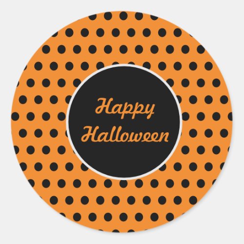 Happy Halloween Polka Dot Round Stickers Orange