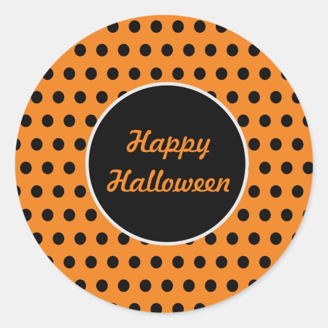 Happy Halloween Polka Dot Round Stickers (Orange) (Front)
