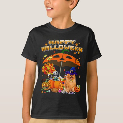 happy halloween pomeranian dog pumpkin costumes th T_Shirt