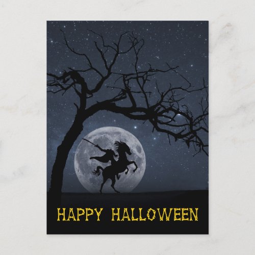 Happy Halloween postcard Headless horseman Moon