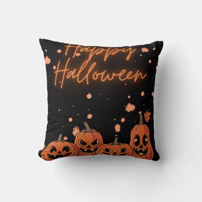 Happy Halloween Postcard Throw Pillow (Front)
