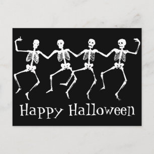 Happy Halloween Postcard with Dancing Skeletons