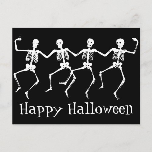 Happy Halloween Postcard with Dancing Skeletons