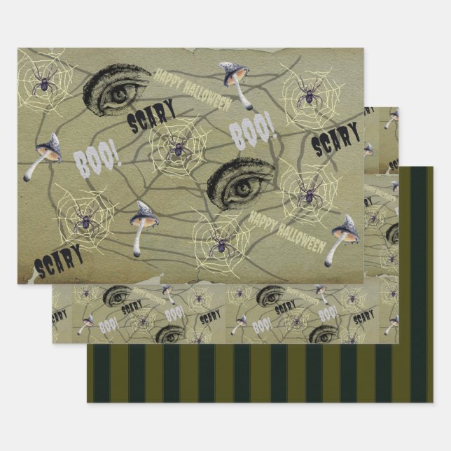 Happy Halloween Psychedelic Mushroom Pattern Wrapping Paper Sheets (Set)
