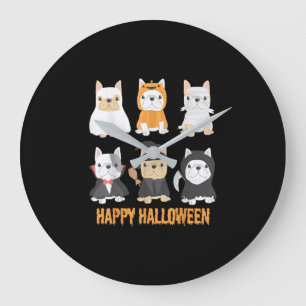 Happy Halloween Pug Dogs Cute French Bulldog Lover Large Clock