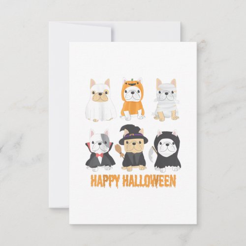 Happy Halloween Pug Dogs Cute French Bulldog Lover RSVP Card