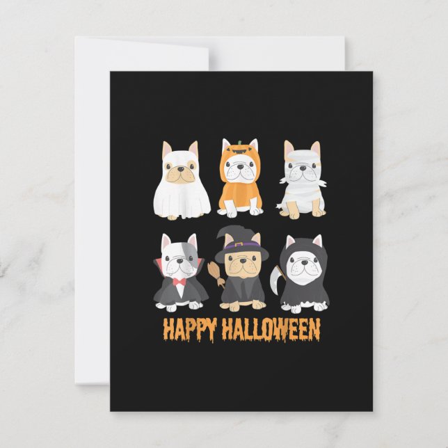Happy Halloween Pug Dogs Cute French Bulldog Lover Thank You Card (Front)