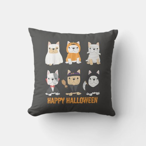 Happy Halloween Pug Dogs Cute French Bulldog Lover Throw Pillow