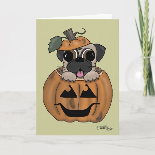 Happy Halloween_Pug in Jack O Lantern Card