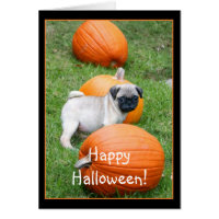 Happy Halloween Pug puppy greeting card