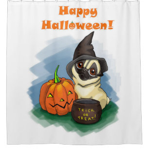 Happy Halloween Pug Shower Curtain