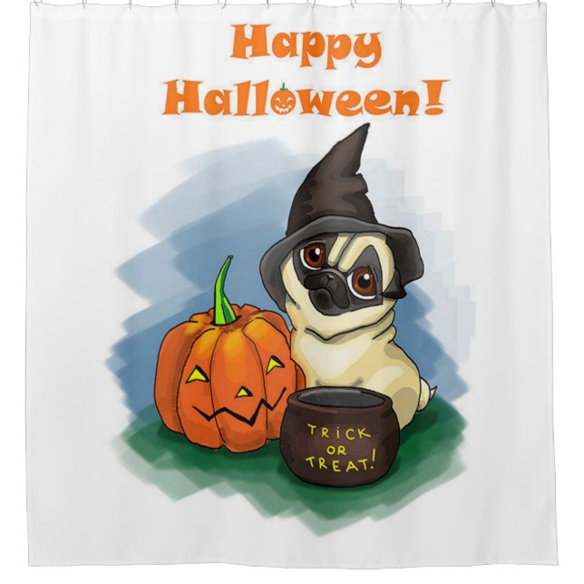 Happy Halloween Pug Shower Curtain (Front)