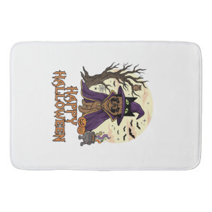 Happy Halloween Pug Witch Hat Cauldron Pumpkins_1 Bath Mat