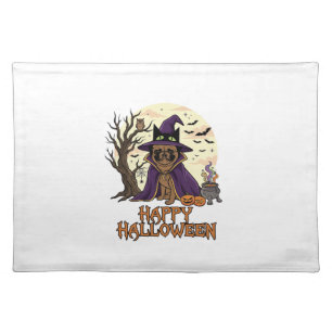 Happy Halloween Pug Witch Hat Cauldron Pumpkins_1 Cloth Placemat