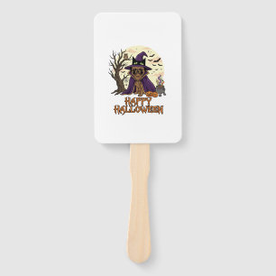 Happy Halloween Pug Witch Hat Cauldron Pumpkins_1 Hand Fan